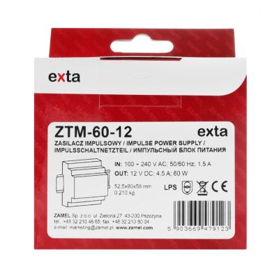 Zasilacz impulsowy montowany na szynie TH-35 (DIN) 60W 12V DC TYP: ZTM-60/12 ZAMEL (EXT10000283-WUN)